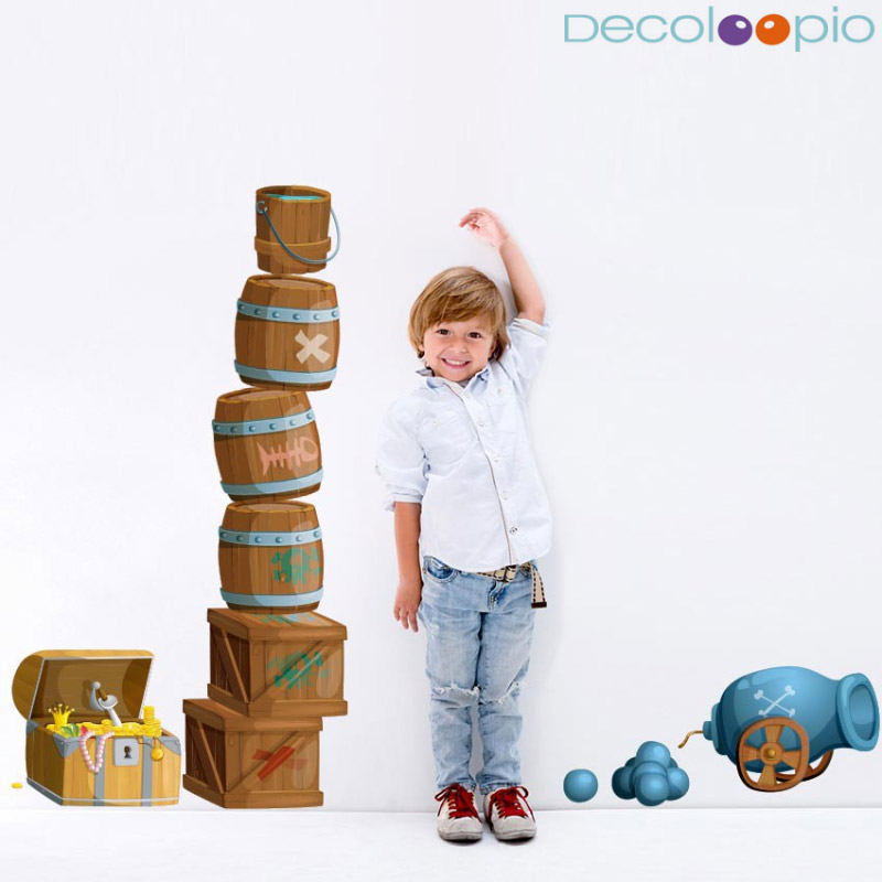 Stickers enfant pirates decoloopio éléments de décor tonneaux