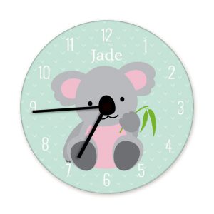 horloge-enfant-prenom-koala-vert-rose